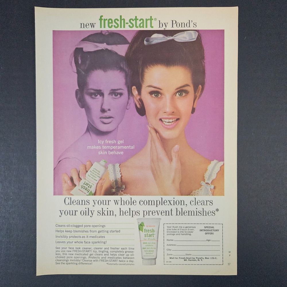 1964 Pond's Fresh Start Facial Cleanser Vintage Print Ad Mt Vernon NY Beauty‎